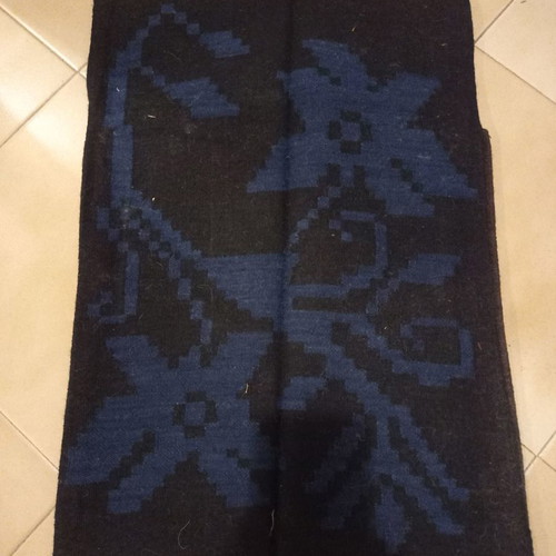Woven pillowcase used, all wool, handmade, blue flower pattern