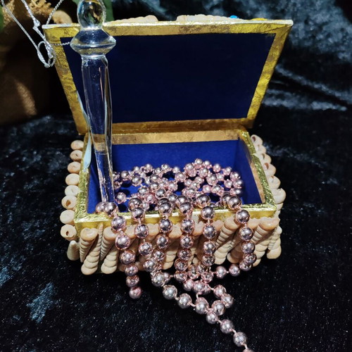 Vintage jewelry box with natural sea shells and royal velvet