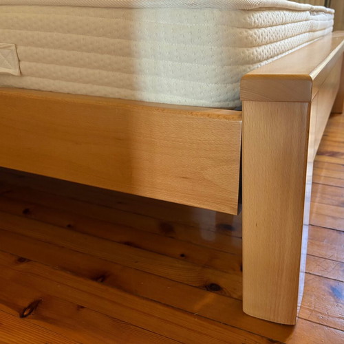 Solid beech double bed with latex mattress, Candia