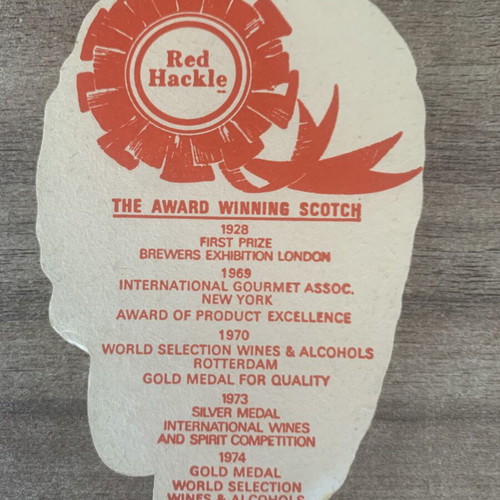 Vintage Red Hackle Whisky Coaster used from 1970s
