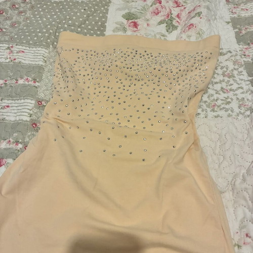 Beige Y2K bandeau top with silver rhinestones, size S