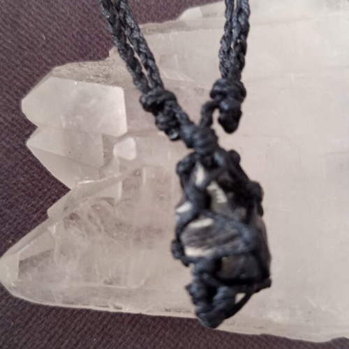 Keychain with obsidian energy crystal handmade macrame