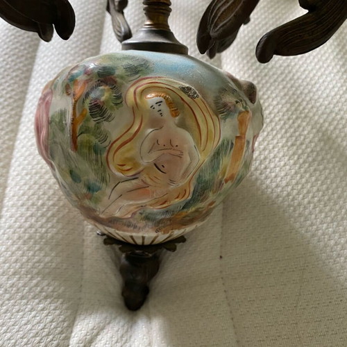 Capo di Monte chandelier used, handmade porcelain and bronze 6-light