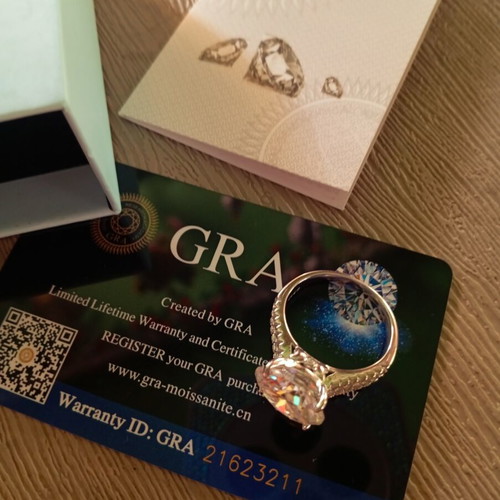 Silver Solitaire Ring with 10 Carat Mossanite, New, Size 59