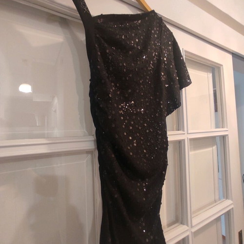 Sequin dress like new, black, asymmetric shoulder