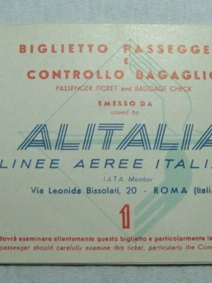 Εισιτήριο Alitalia Airlines 1958 Salisbury Southern Rhodesia προς Αθήνα μεταχειρισμένο