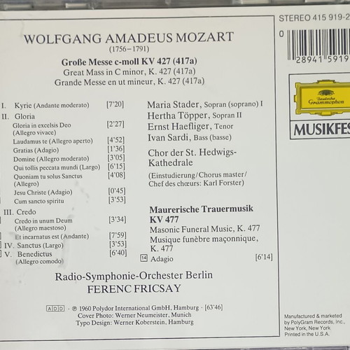Mozart Mass in C Minor CD used, classical