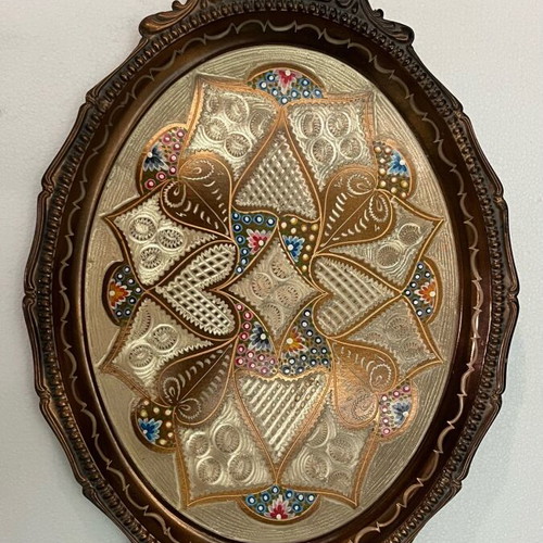 Bronze serving tray with handmade designs like new