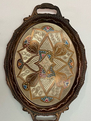 Bronze serving tray with handmade designs like new
