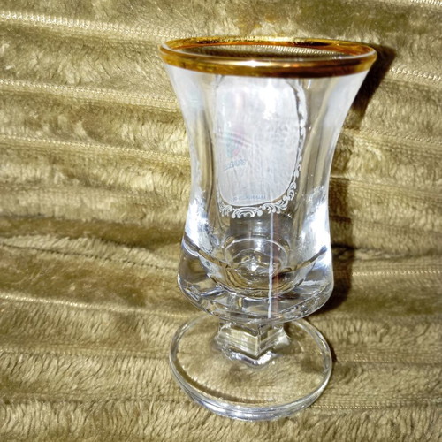 Vintage glass stemmed souvenir shot glass from Brussels like new