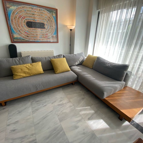 P-shaped sofa used, modular, solid wood