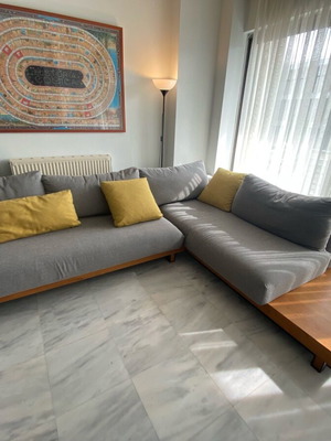 P-shaped sofa used, modular, solid wood