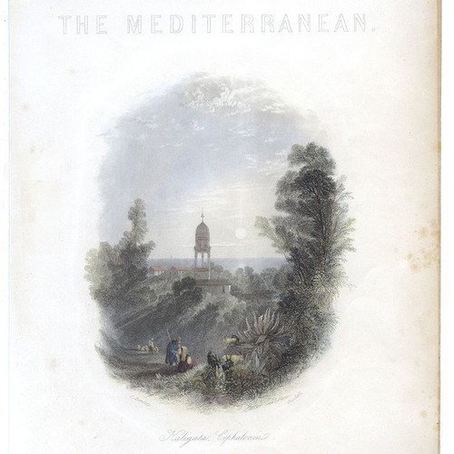 Original Colored Engraving Kaligata Cephalonia 1840, like new
