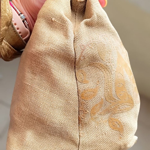 Mandarino linen handbag used, beige with gold details