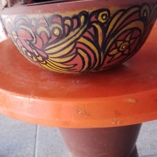 Wooden mortar hand-painted