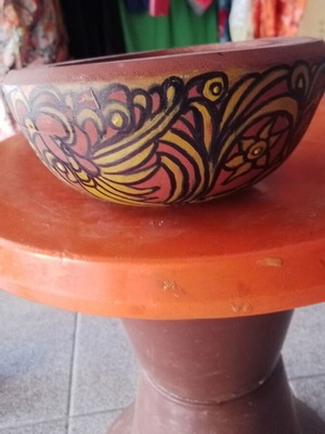 Wooden mortar hand-painted