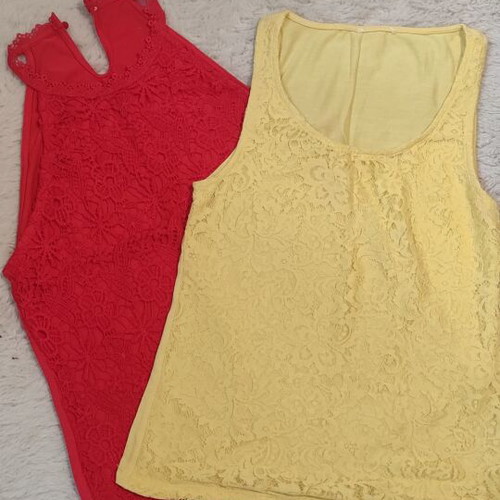 Lace tops set of two in yellow and red, like new