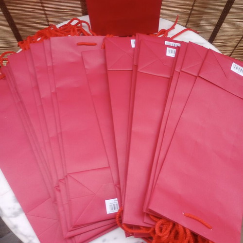 Red Paper Gift Bags pack of 25, laminated with cord handles