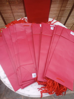 Red Paper Gift Bags pack of 25, laminated with cord handles