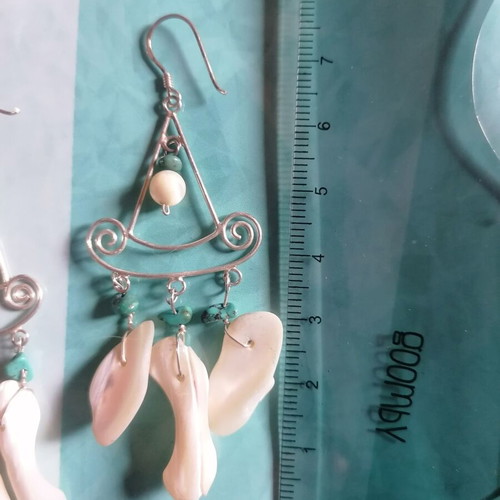 Silver 925 boho earrings new with turquoise and shell