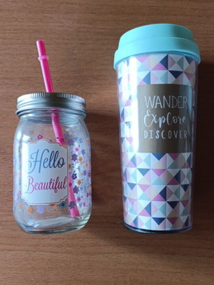 Drinkware set Mason jar Hello Beautiful and travel cup Wander Explore Discover like new