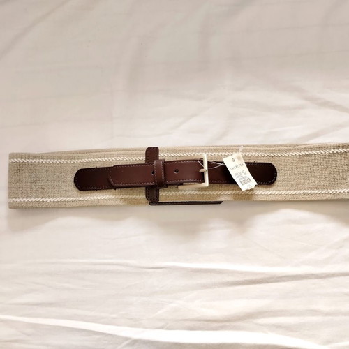Real leather belt with linen fabric new, beige and brown