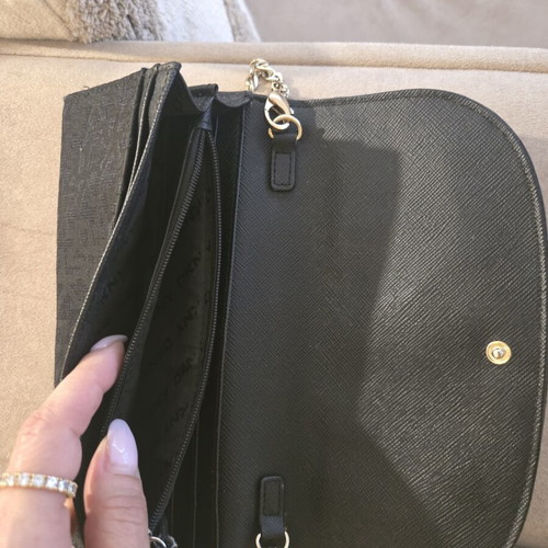 DKNY wallet and clutch used, black with shoulder chain