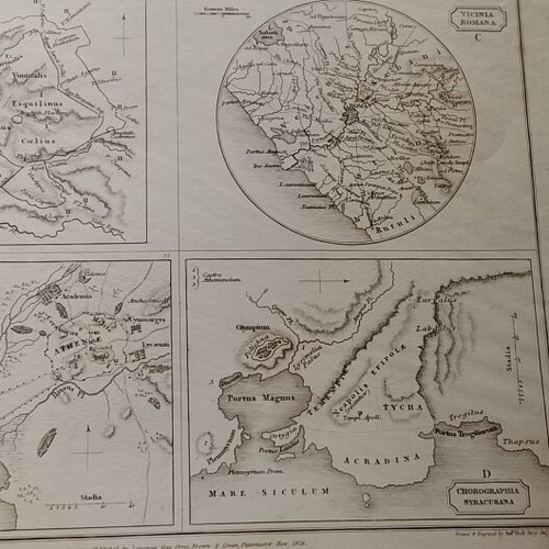 1826 Lithograph Map of Ancient Athens, Rome, Syracuse used, 27x21cm