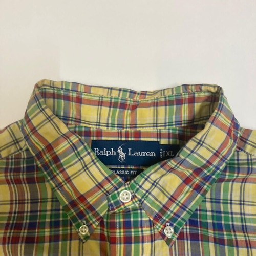 Ralph Lauren Y2K 90s Fun Oxford Yellow Blocked Short Sleeve Shirt XL