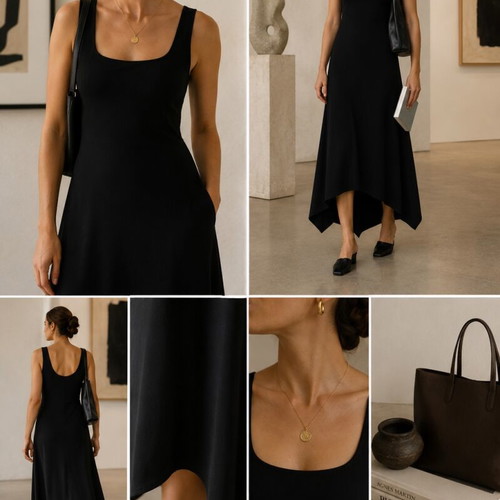Maria Glenster black dress with asymmetrical hem, like new, size M