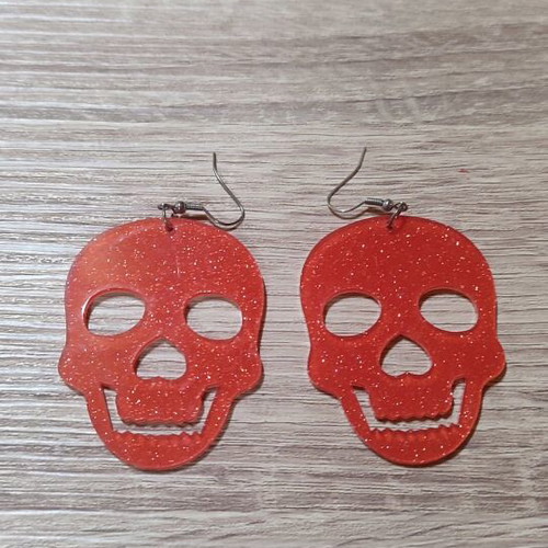 Dangling earrings new, red with glitter 4.5x6 cm