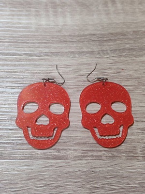 Dangling earrings new, red with glitter 4.5x6 cm