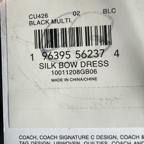 Coach Bow Print Silk Dress new, size S, black and beige