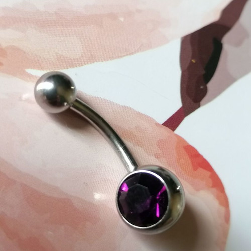 Navel piercing made of surgical steel with purple zircon new
