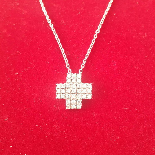 Silver 925 cross with white zircons and chain, new