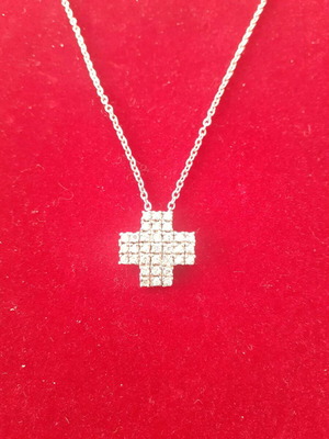 Σταυρός ασημένιος 925 με λευκά ζιργκόν και αλυσίδα, καινούργιος