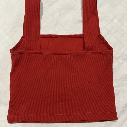 Red Rib Crop Top like new with square neckline