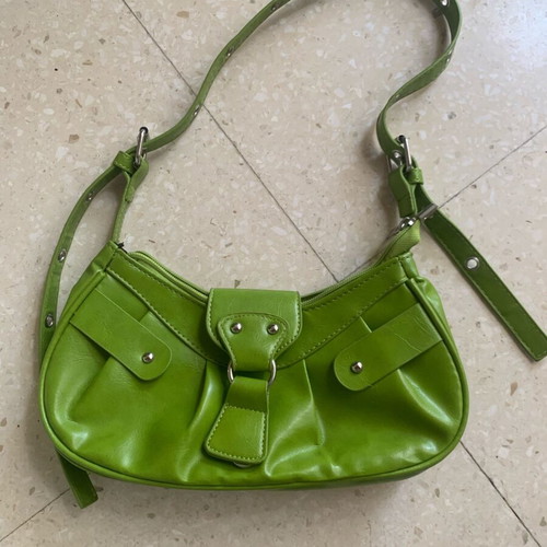 Handbag green leather shoulder bag with adjustable strap