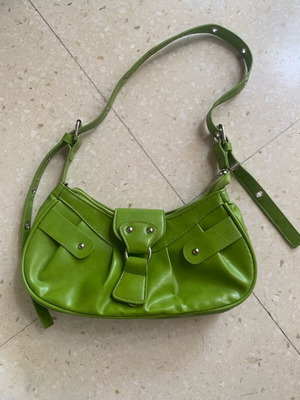 Handbag green leather shoulder bag with adjustable strap