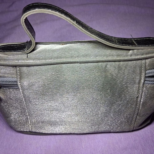 Kryolan toiletry bag used, silver vintage with zipper