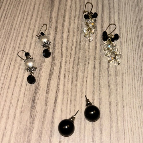 Earrings set of 3 pairs like new, silver color with black and white details