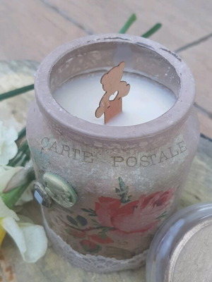 Soy scented candle with vanilla tobacco aroma handmade with decoupage