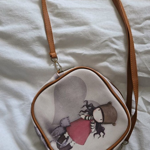 Santoro crossbody bag used, beige with pink marker inside
