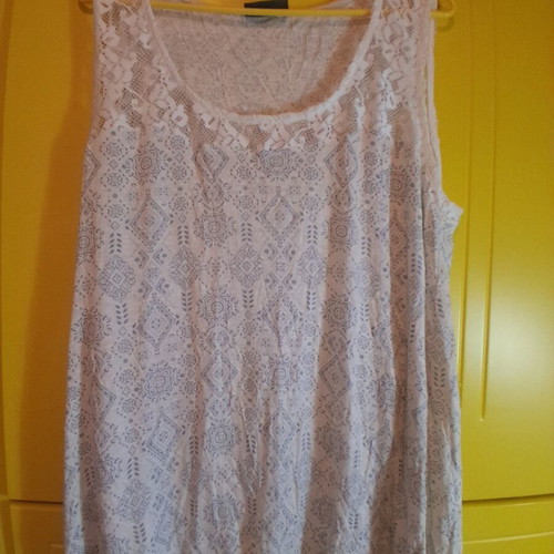 One size sleeveless blouse with lace, like new, white and gray