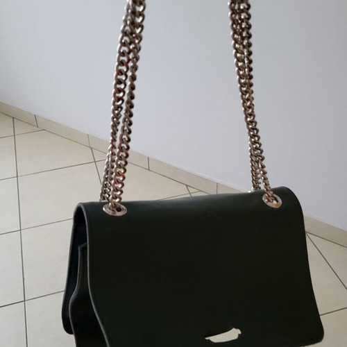 Ophelia handmade leather crossbody bag like new green with silver chain