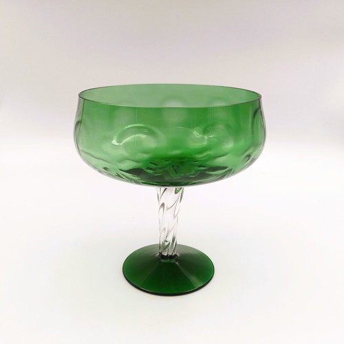 Vintage Mid-Century Italian Blown Glass Compote Bowl Emerald Green