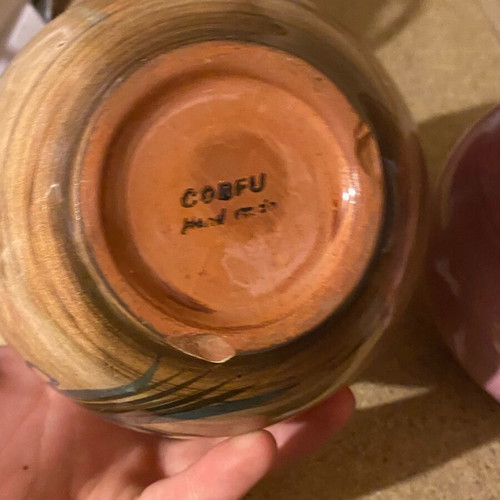 Handmade decorative vases like new from Corfu, pair