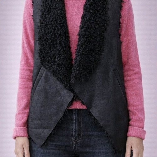 H&M Divided black vest like new, faux fur and suede, size 38