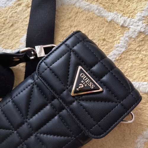 Guess black leather phone bag with strap