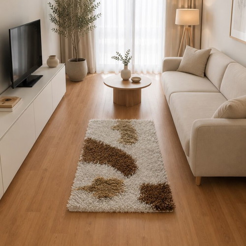 Handmade Shaggy Rug in Ecru and Earth Tones like new